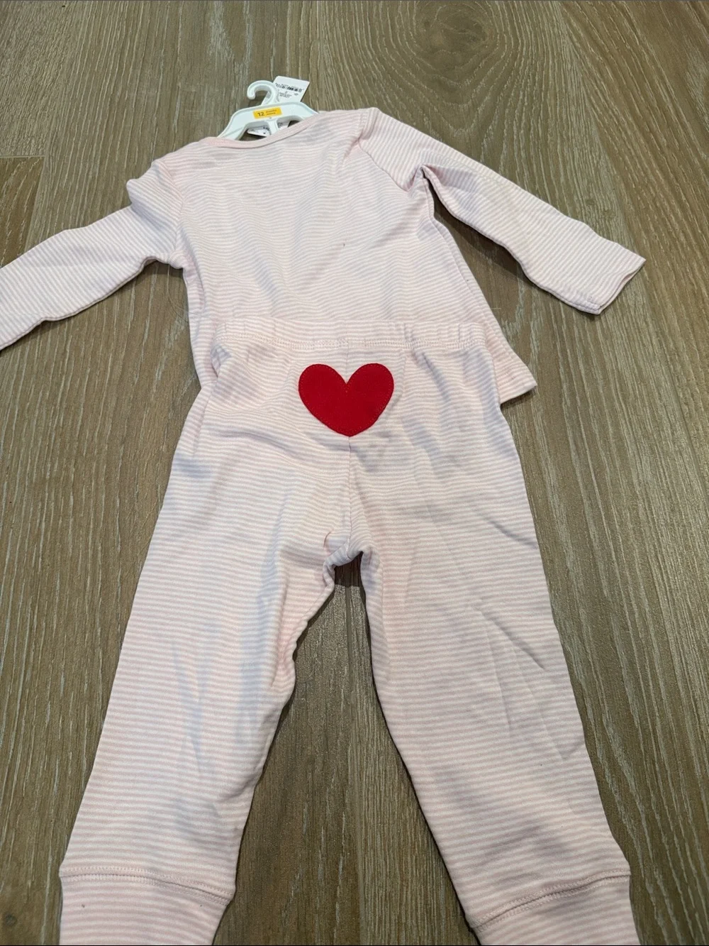 Carter's Light Pink Striped Long Sleeve Set with Sweetheart Embroidery NWT